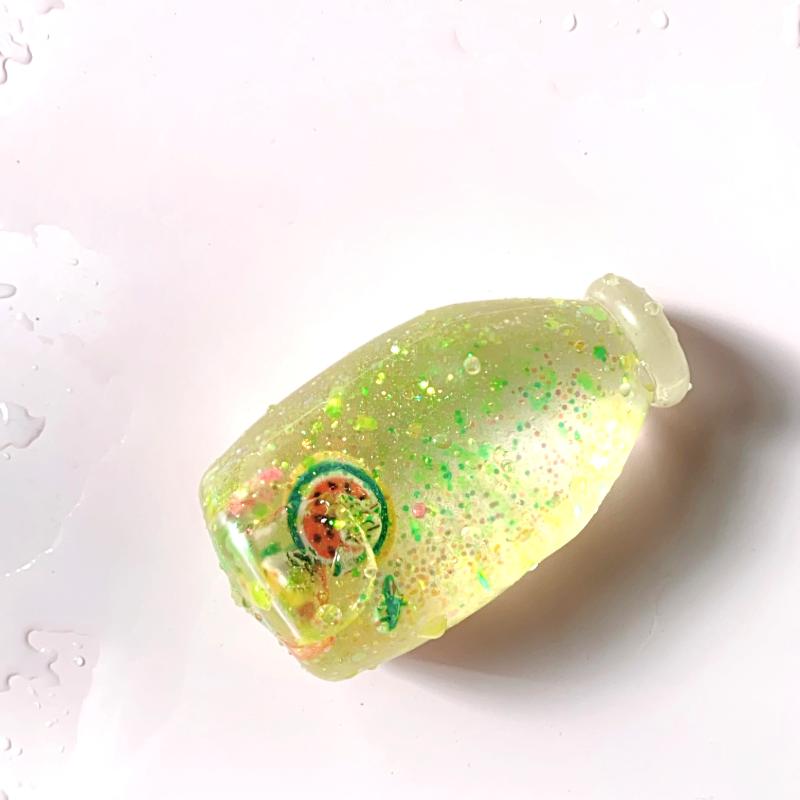 Fruit Hard Candy Glass Bottle Shaped Stress Ball Transparent Soft Squeeze Fidget Toy for Kids Adults Anxiety Relief Office Desk Use