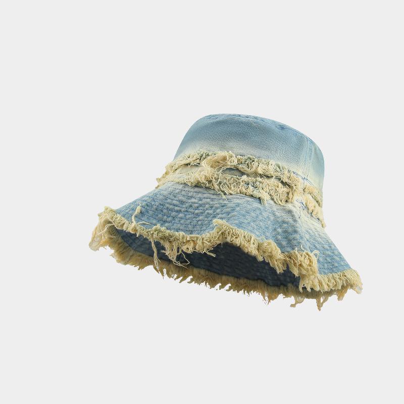 Cappello Secchiello Patchwork in Denim Vintage Traspirante Cappello da Sole con Orlo Usurato per Uomo/Donna (Spiaggia, Pesca, All'aperto) Nuovo Retrò 2025
