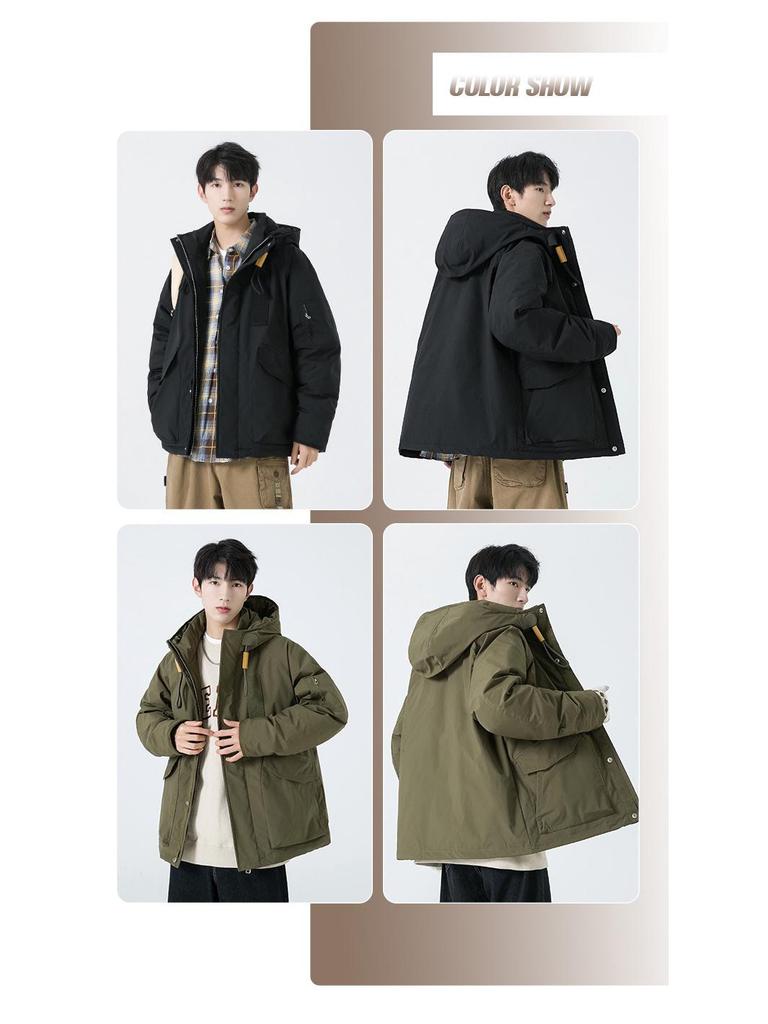 Men's Trendy Workwear Hooded Winter Down Jacket with Multi-Pockets