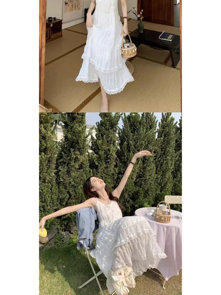 Pure Desire Elegant Summer Beach Dress: Women's Sweet, Drape Style with Suspender Straps for Seaside Vacations