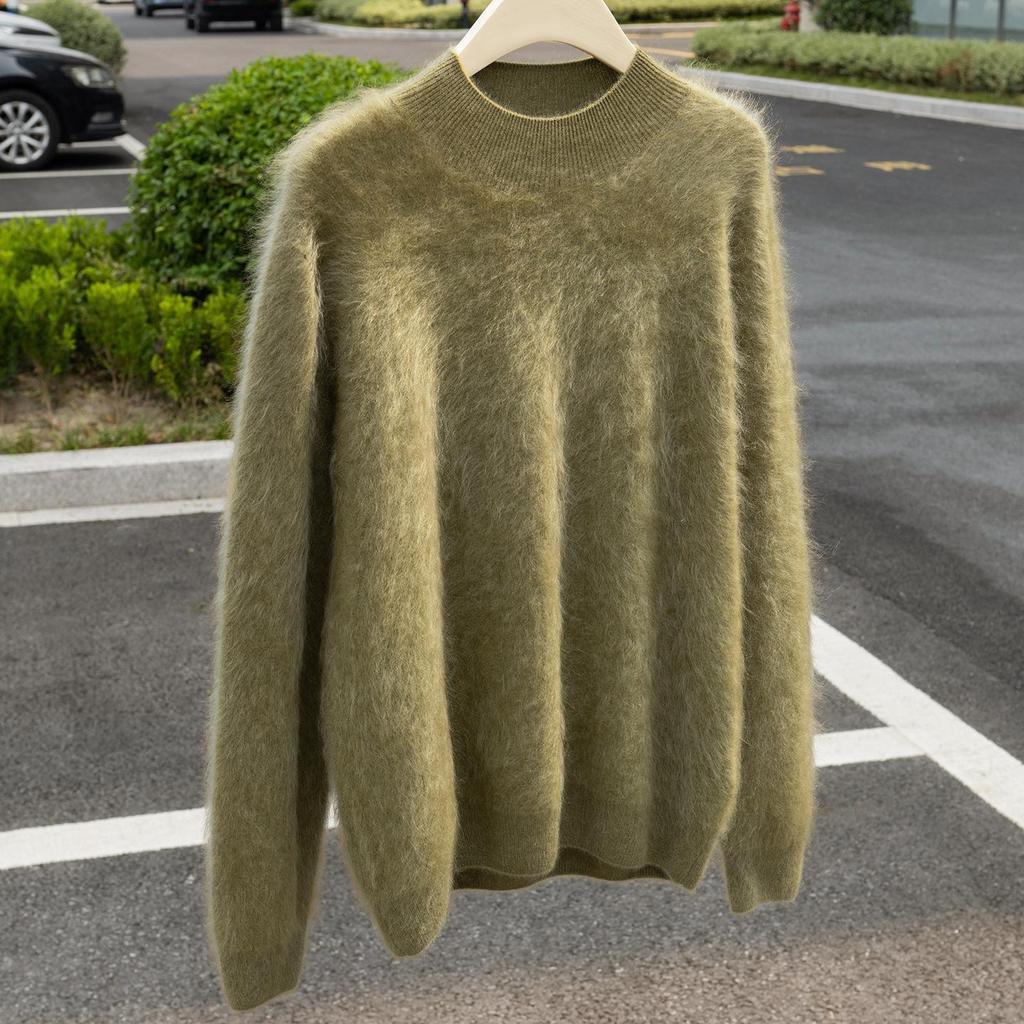 Women's 100% Pure Cashmere Brushed Long Sleeve Turtleneck Pullover Sweater - Loose Fit and Versatile