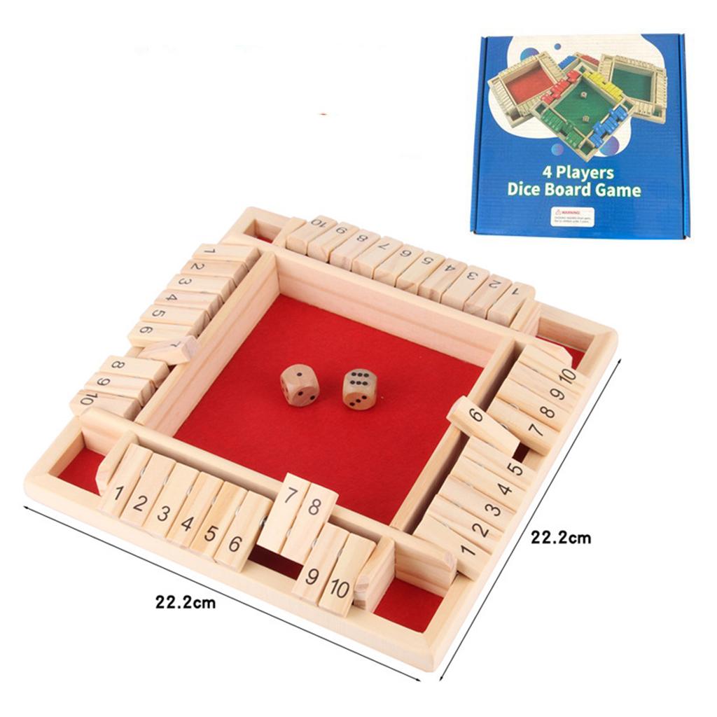 Portable Wooden Shut The Box Dice Board Game 4-Sided Flip Card Classic Wooden Game Educational Puzzle for Families and Parties