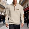 Men's Casual Oversized Solid-Color Outdoor Small Check Stand-Up Collar Half-Zip Sweatshirt