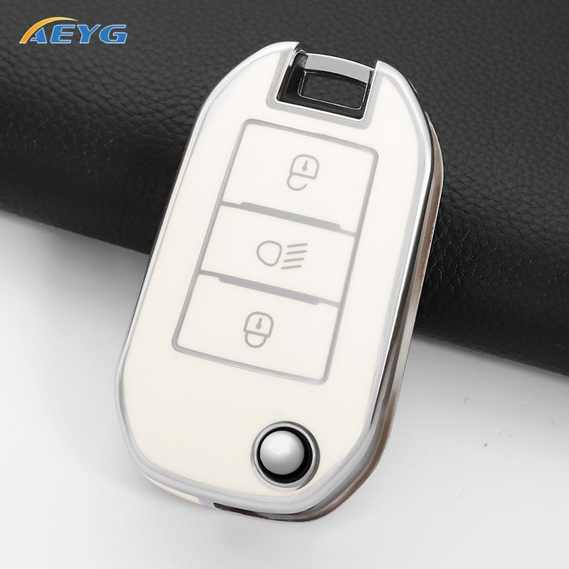 

Fashion Tpu Car Key Case Cover For Peugeot 208 308 408 508 2008 3008 4008 5008 For Citroen C3 C4 Cactus C6 C8Protector Keychain