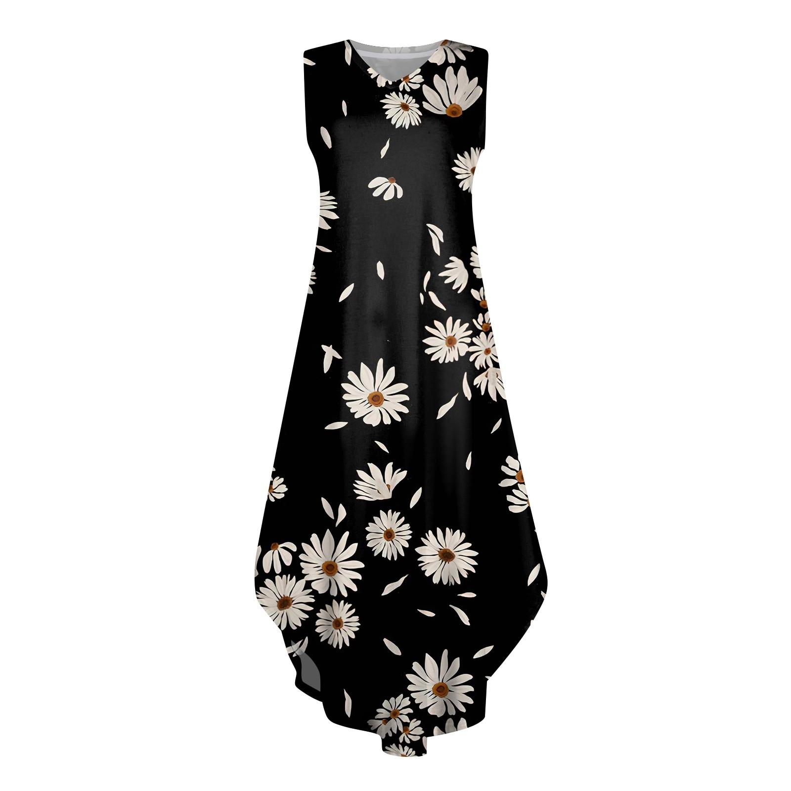 Женское летнее повседневное свободное платье-макси с жилетом и цветочным принтом — фото 4