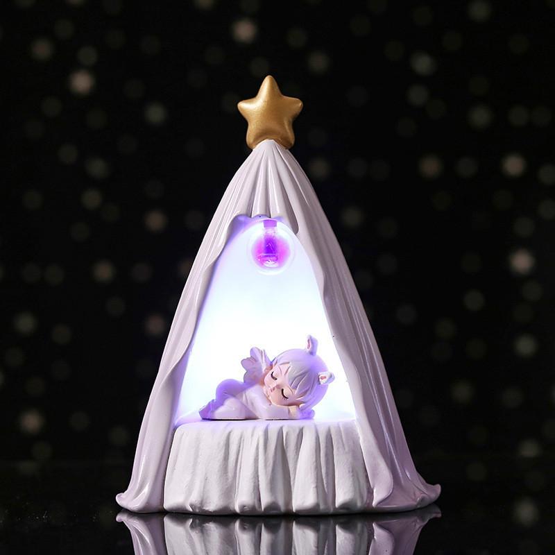Lamp Night Warm Light Battery Powered Cartoon Cute Sleeping Shaped Girl
