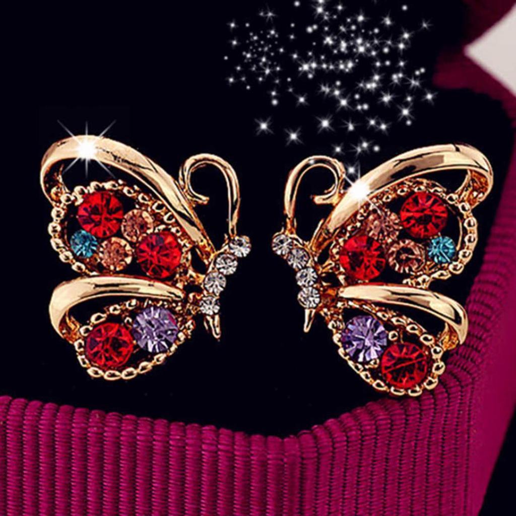 Fashion Women Rhinestone Butterfly Shape Stud Earrings Celebrity Eardrop Jewelry ARI