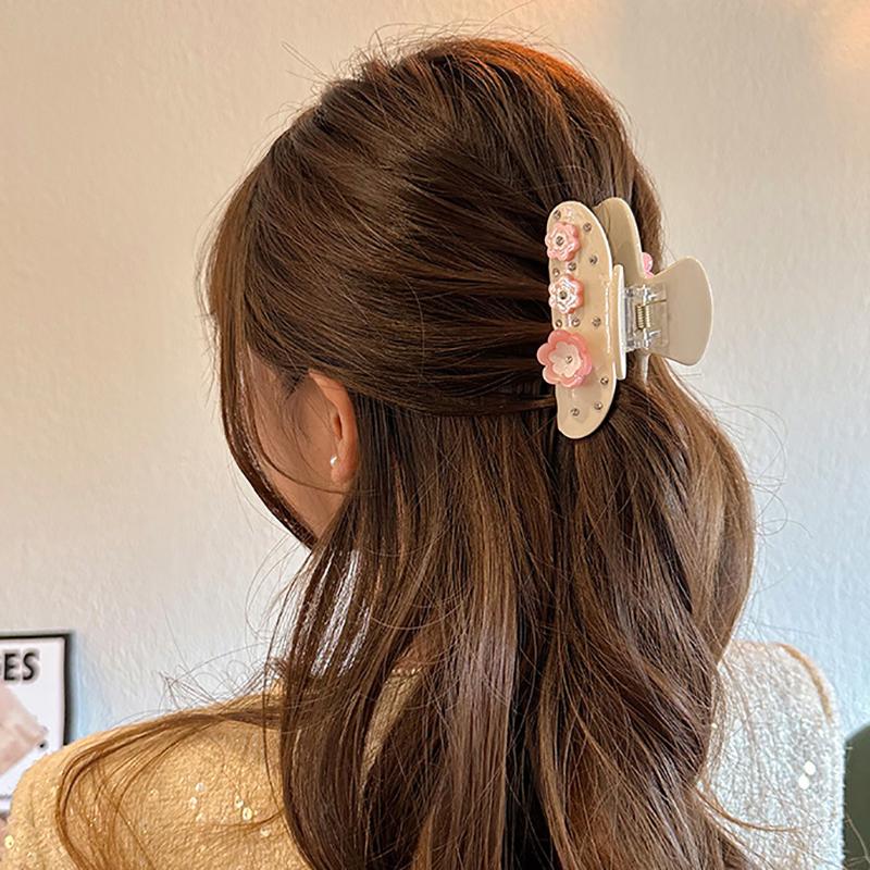 Sweet Acetate Pink Bowknot Pattern Hair Clip Claw Versatile Diamond Hair Accessories For Women Girls