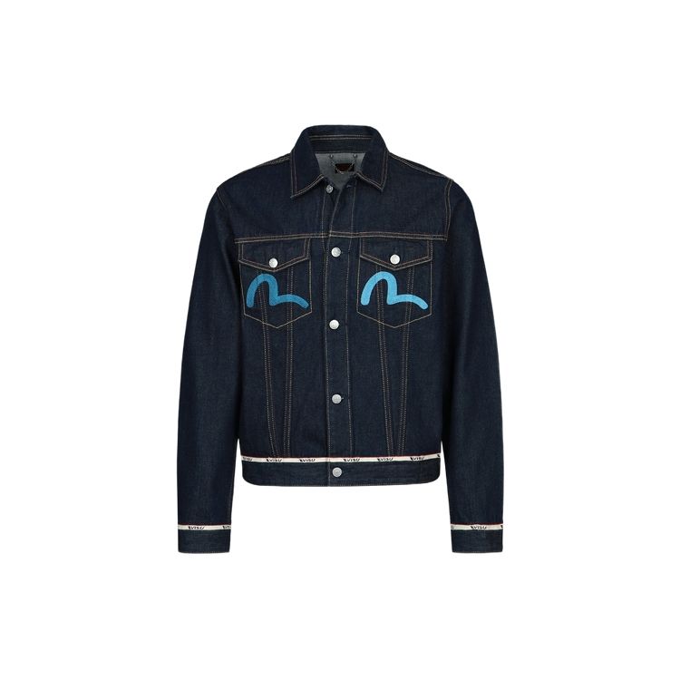 Evisu Giacca di jeans monopetto da uomo con ricamo di gabbiano e aquila sul retro Giubbotti di jeans Blu Denim 2ESHTM3DJ115XXCT
