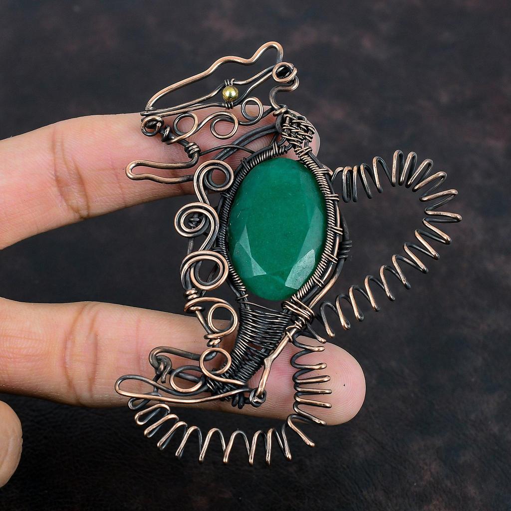 Faceted Zambian Emerald Pendant Copper Wire Wrapped Pendant Gemstone Pendant Copper Wire Wrap Rabbit Jewelry Handmade Pendant Wedding Gifts