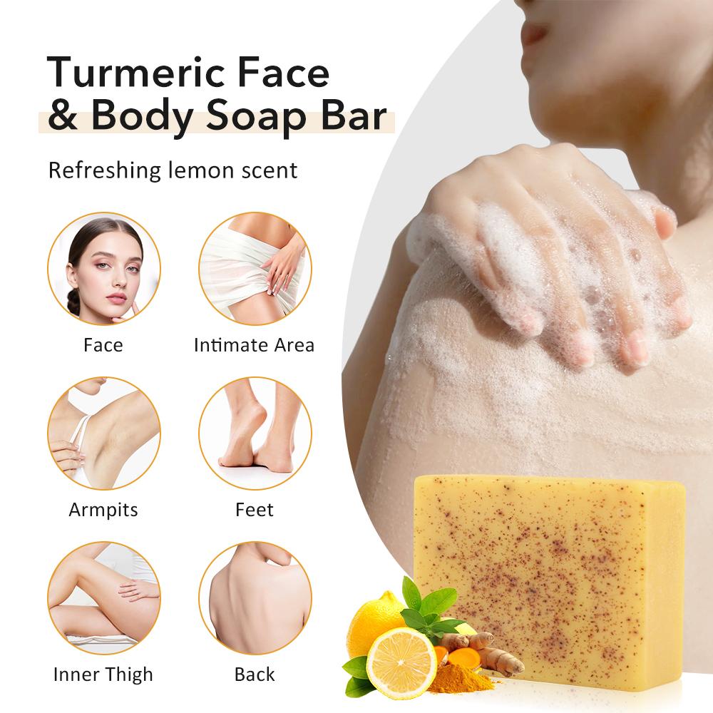 Turmeric Kojic Acid Soap With Lemon Granules Exfoliating Scrubbing Skin Lightening Body Care Natural Skincare Bar Handmade Soap
