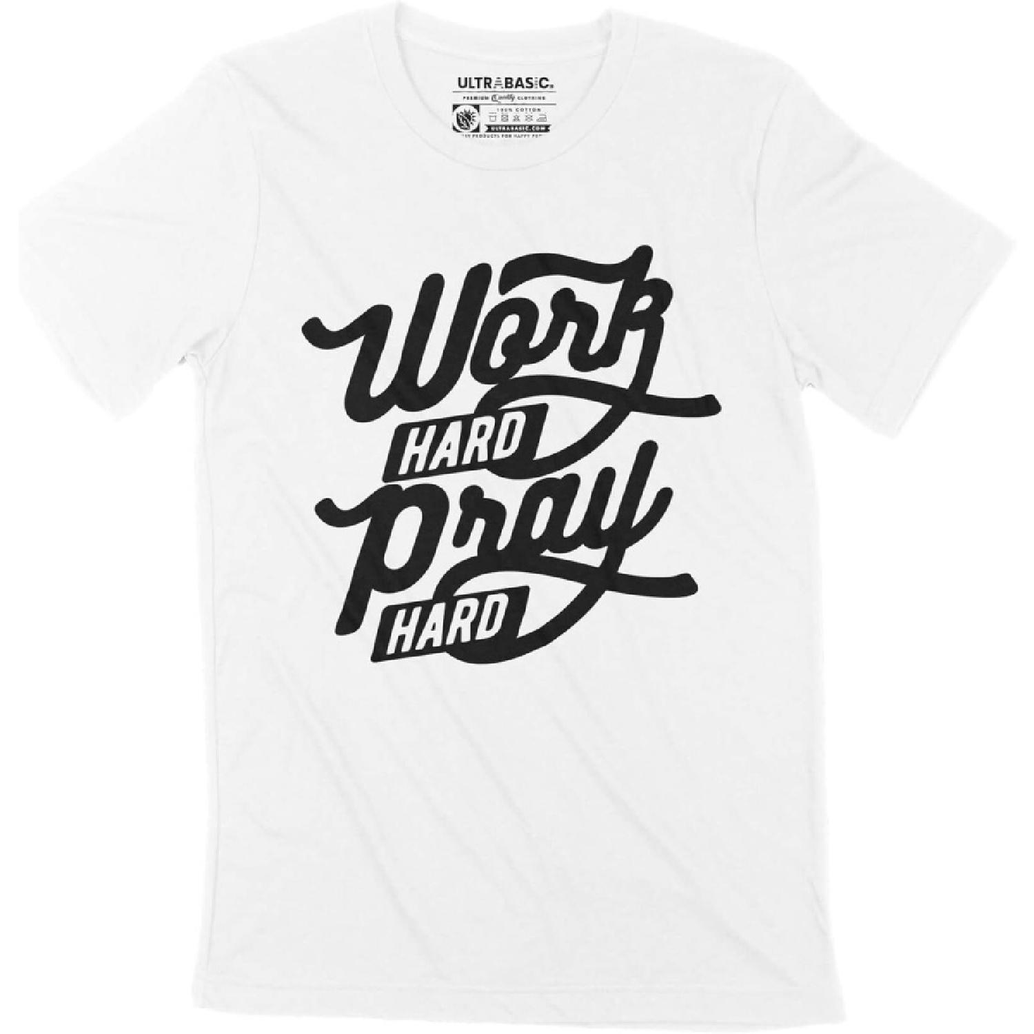 ULTRABASIC Men s Graphic T-Shirt Work Hard Pray Hard Inspirational Eco-Friendly Limited Edition Short Sleeve Tee-Shirt S