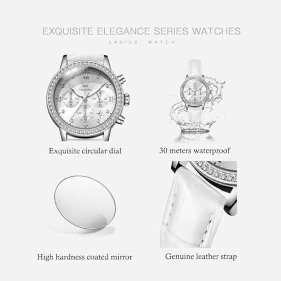 OLEVS watch women popular leather strap wristwatch quartz beautiful bracelet set lightweight slim waterproof date luminous white gift girlfriend.