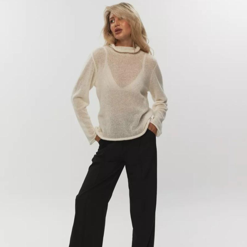 Womens Oversized Knit Sweater Loose Fit Long Sleeve Cropped Top Soft Mohair Blend Streetwear 2025