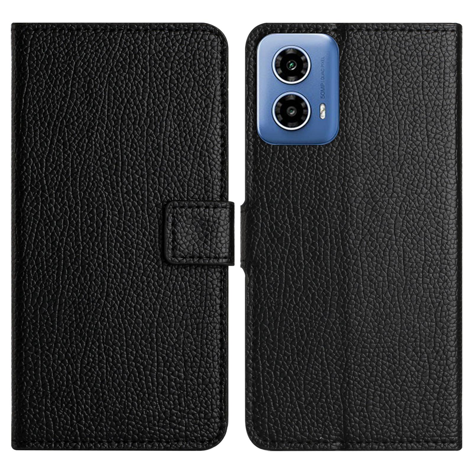

Cell Phone Cover for Motorola Moto G24 Power Case Litchi Texture PU Leather Stand Wallet Black