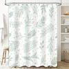 Leaf Pattern Shower Curtain Green and White Boho Style Decor for Bathrooms