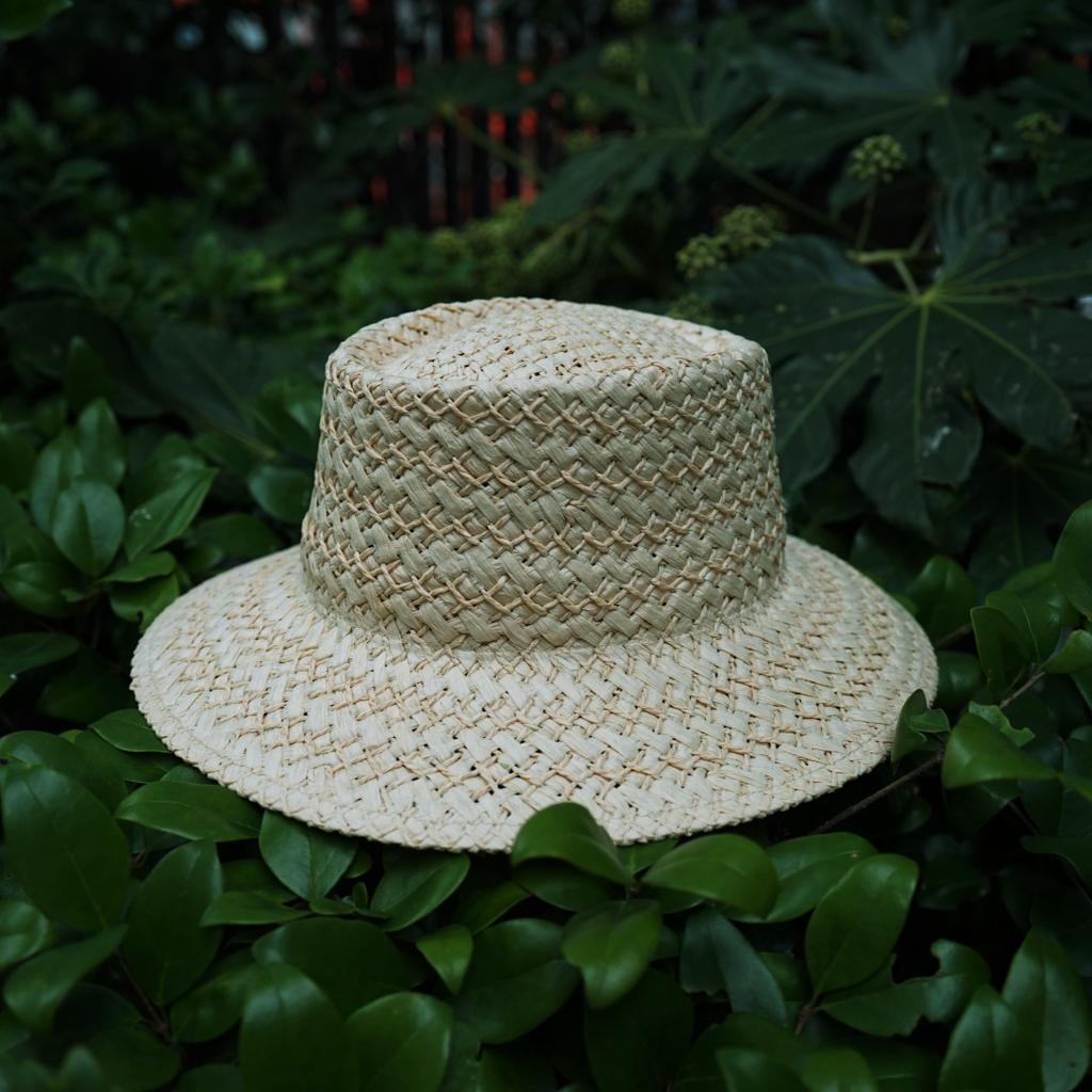 Beige Woven Flat Top Top Hat Women'S Summer Vacation Beach Seaside Trip Straw Hat Sun Protection Sunshade Japanese Retro Hat