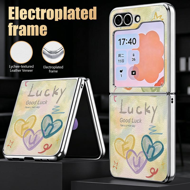 Cute Love Hearts Print Case For Samsung Galaxy Z Flip 8 7 6 5 Z Flip8 Flip7 Flip6 Hybrid 3in1 Plating Leather Skin Folding Phone Cover