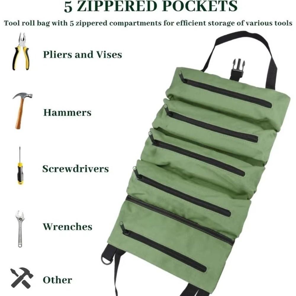 Durable Roll-Up Tool Bag Heavy-Duty Oxford Fabric Storage Bag Multi-Use Detachable Electrician Tool Kit Multi-Tool Organizer