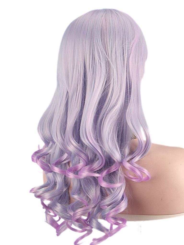 Dreamy purple curly hair wigs with center part bangs high temperature fiber synthetic wigs for women cosplay costume gifts
