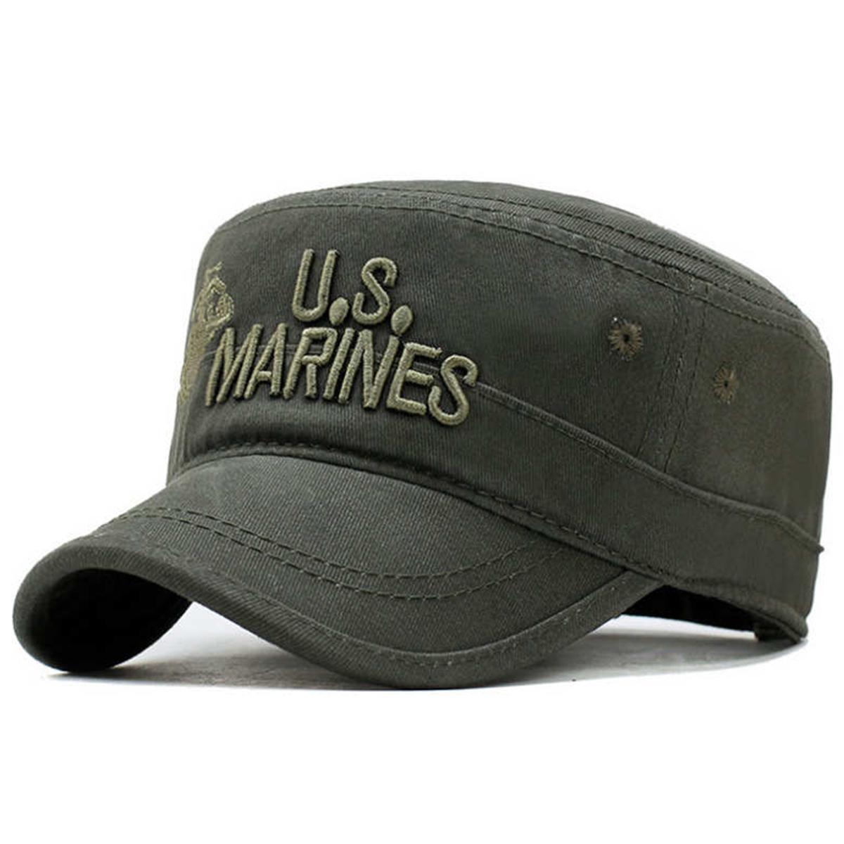 

Унісекс Вишивка літер US MARINES Вишивка Військова кепка Весна Осінь Вуличні Регульовані Повсякденні Капелюхи Чоловічі Кепки з плоским верхом армія зелений колір
