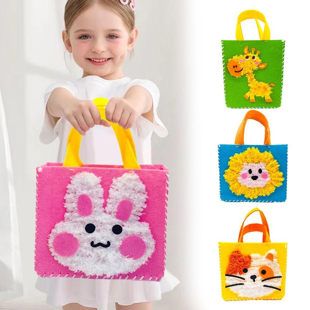 Cartoon DIY Felt Animal Bag Soft Yarn Needle Embroidery Kit Educational Craft Kits  Children
