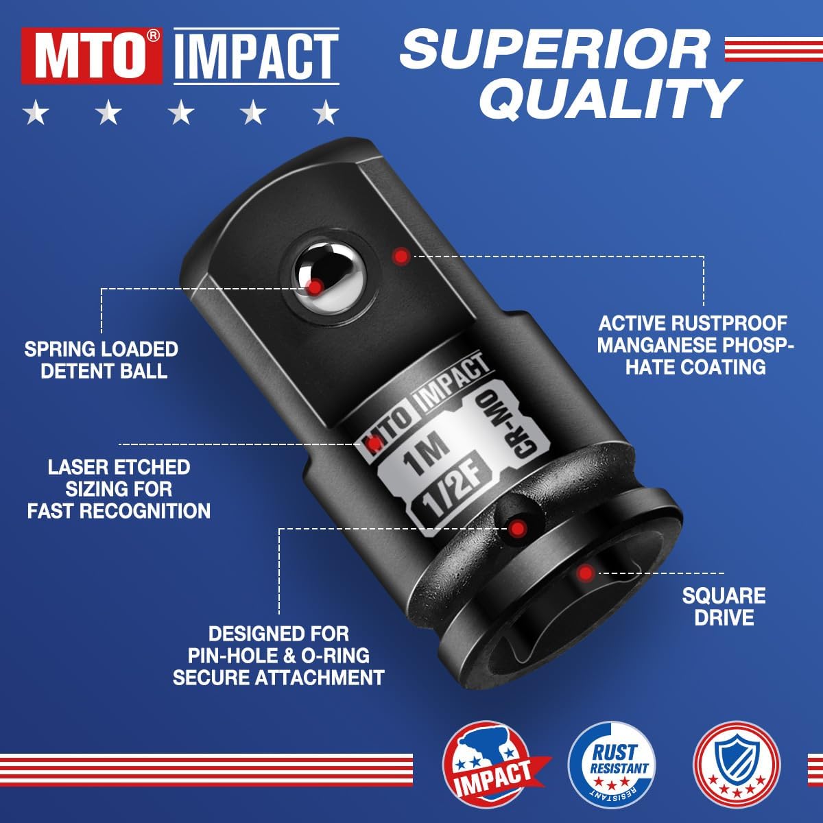 

1/2 Female to 1 Male Impact Socket Adapter, Chrome Molybdenum Steel United States