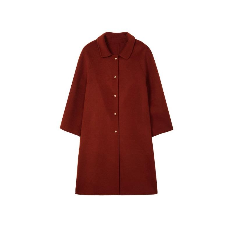 Winter Fashion Red Wool Coat Women Loose Mid Long Simple Elegant Premium Tweed Jacket