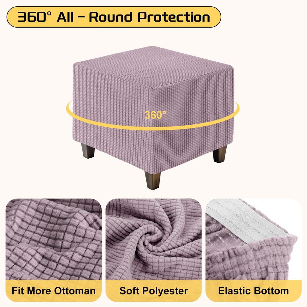uxcell Square Jacquard Ottoman Slipcover with Elastic Stretch Footrest Stool Cover for Living Room Furniture Protector Large Bottom, (Light Purple,
