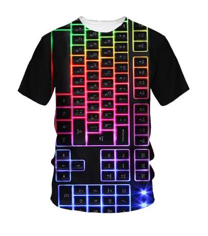 Creative Computer Keyboard 3D Printing T-Shirt Summer Men's Round Neck T-Shirt Trend Short Sleeve Casual Street Loose
