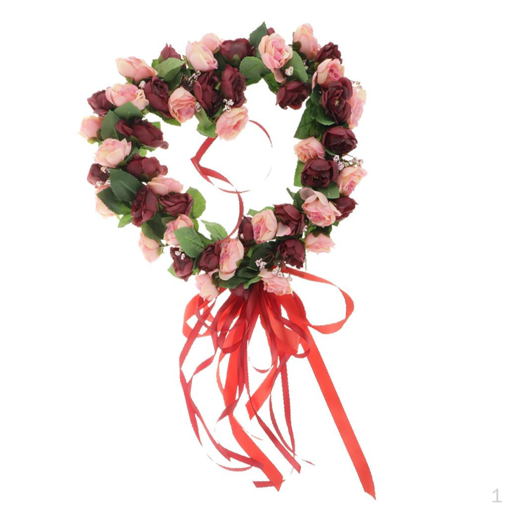 Shape Artificial Floral Wreath Garland with Ribbon