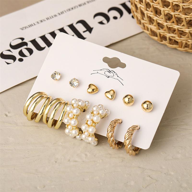 Set di Orecchini di Perle Geometria Cuore Leopardo Per Donne Ragazze Set di Orecchini Pendenti a Cerchio Goccia Metallo Acrilico Quadrato Rotondo Gioielli da Festa