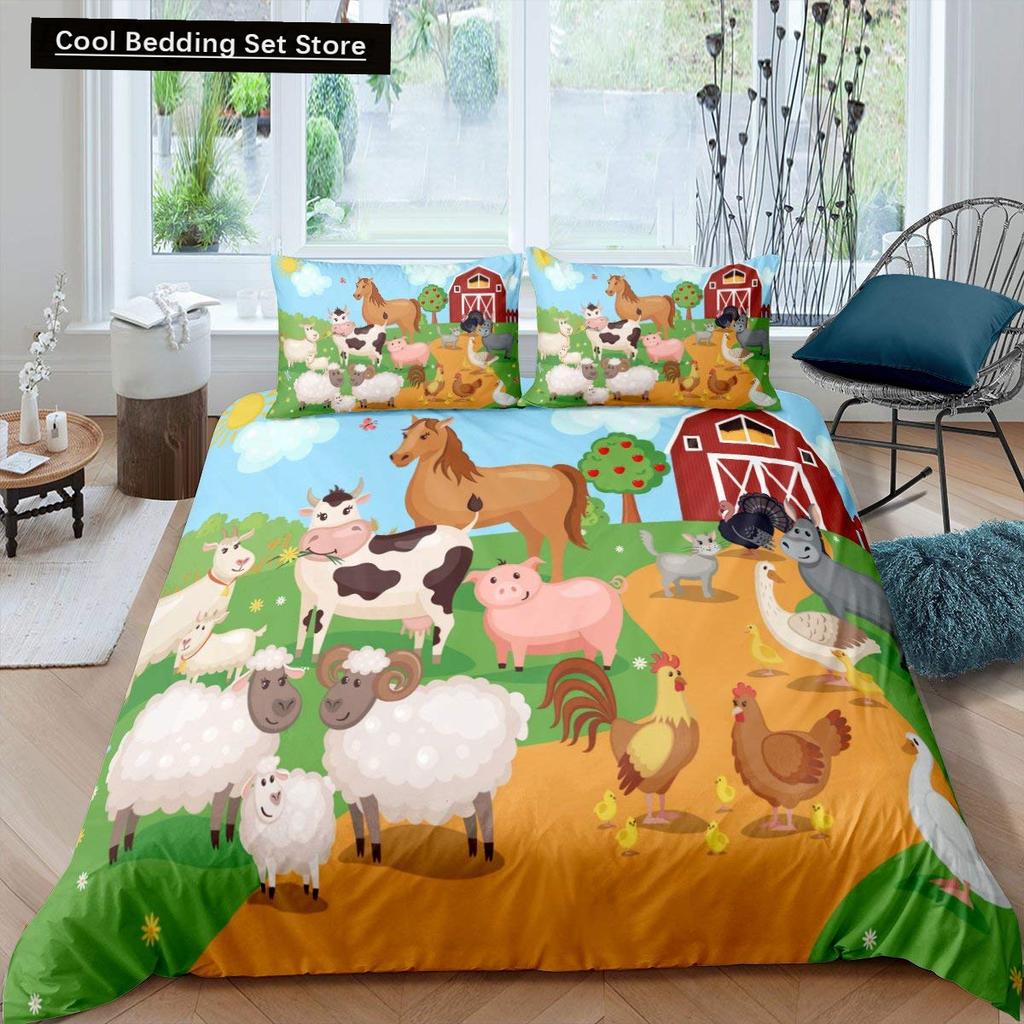 Cartoon Yellow Duck King Queen Duvet Cover Farm Lovely Animal Bedding Set Blue Bubble Quilt Cover Soft Polyester Comforter Cover