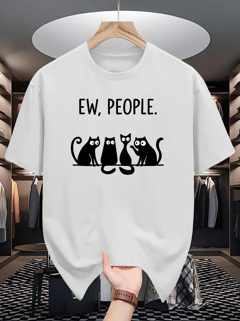 Unisex Crew Neck Tee Ew People Black Cats Graphic Print Soft Cotton Loose Breathable Short Sleeve Summer Casual Daily Street Tops