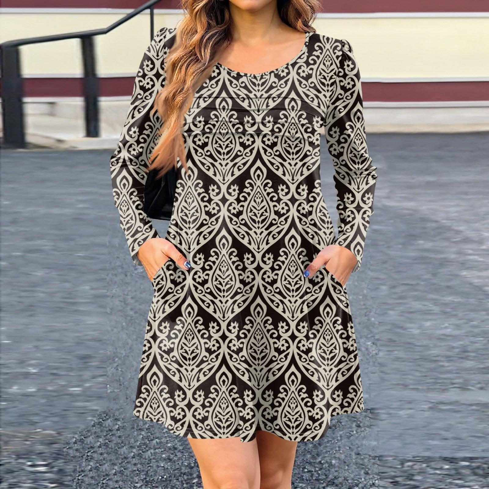 

Женское платье с длинным рукавом, осеннее повседневное, футболка, свободного кроя, с плиссировкой спереди, платья с карманами XL