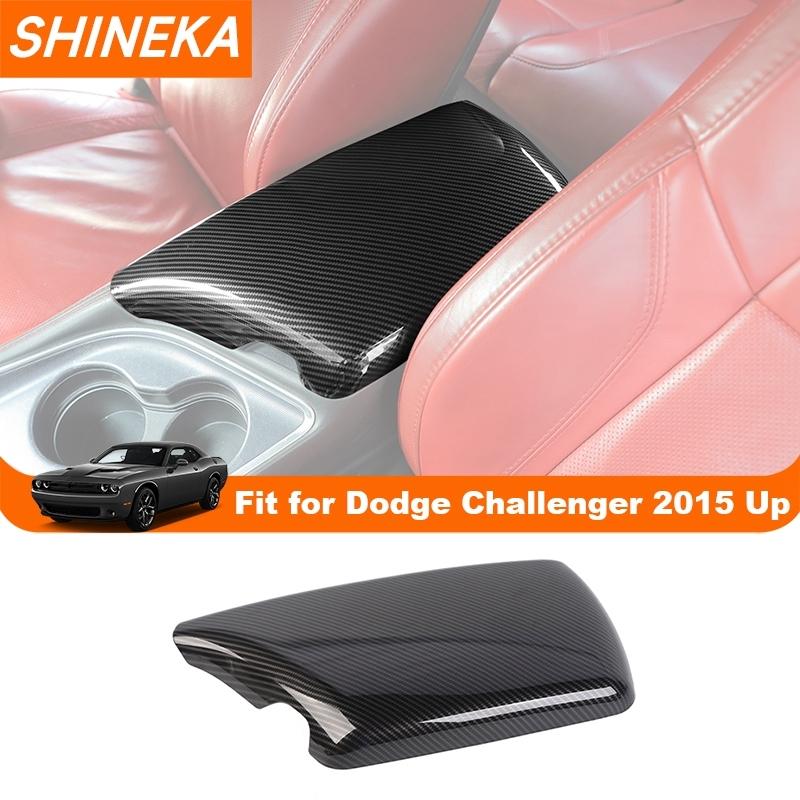 SHINEKA ABS Carbon Fiber Armrest Box Panel Decoration Cover for Dodge Challenger 2015 Up Car Interior Accessories