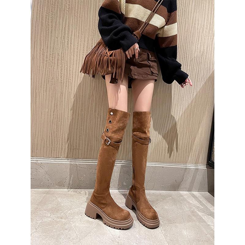Retro over-the-knee thick-heeled western cowboy boots for women's 2025 new models to increase height and lose weight, and wear long knight boots.