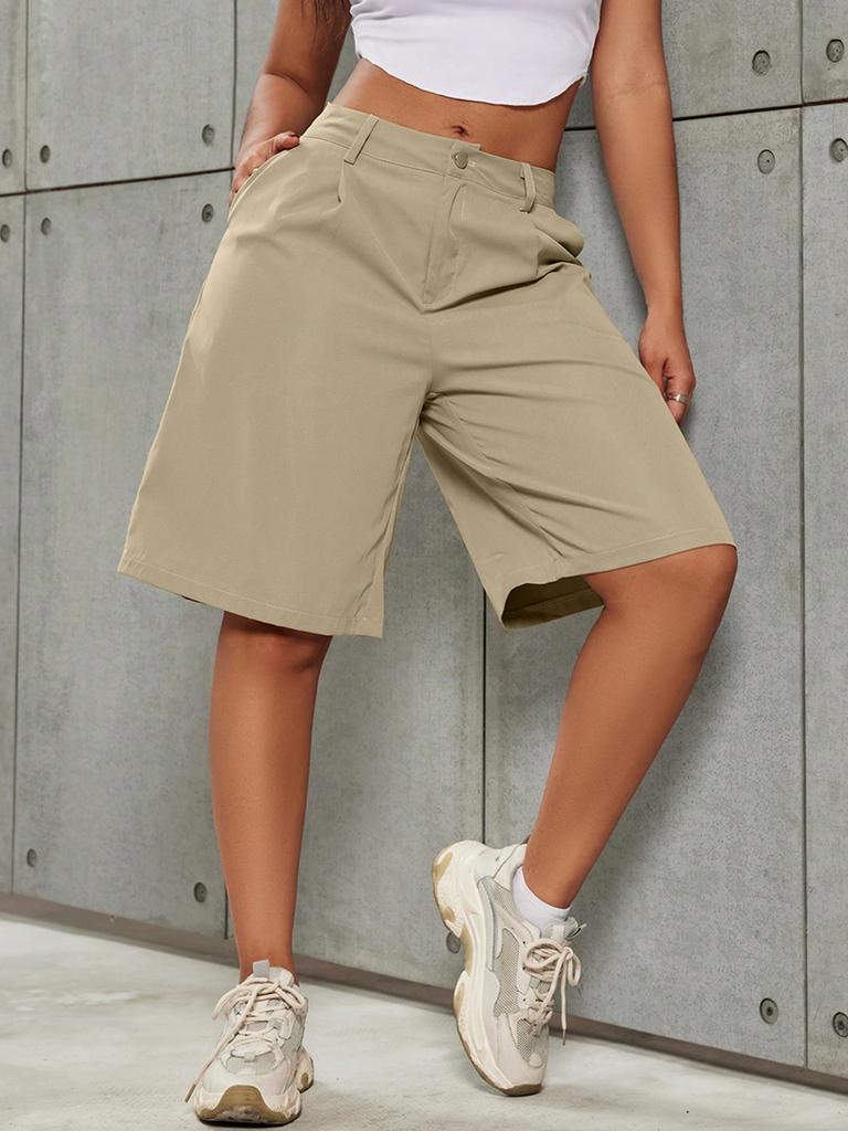 Rose Beauty A Street Casual Solid Elastic Drawstring Waist Baggy Wide Leg Cargo Shorts Spring Outdoor Outfits