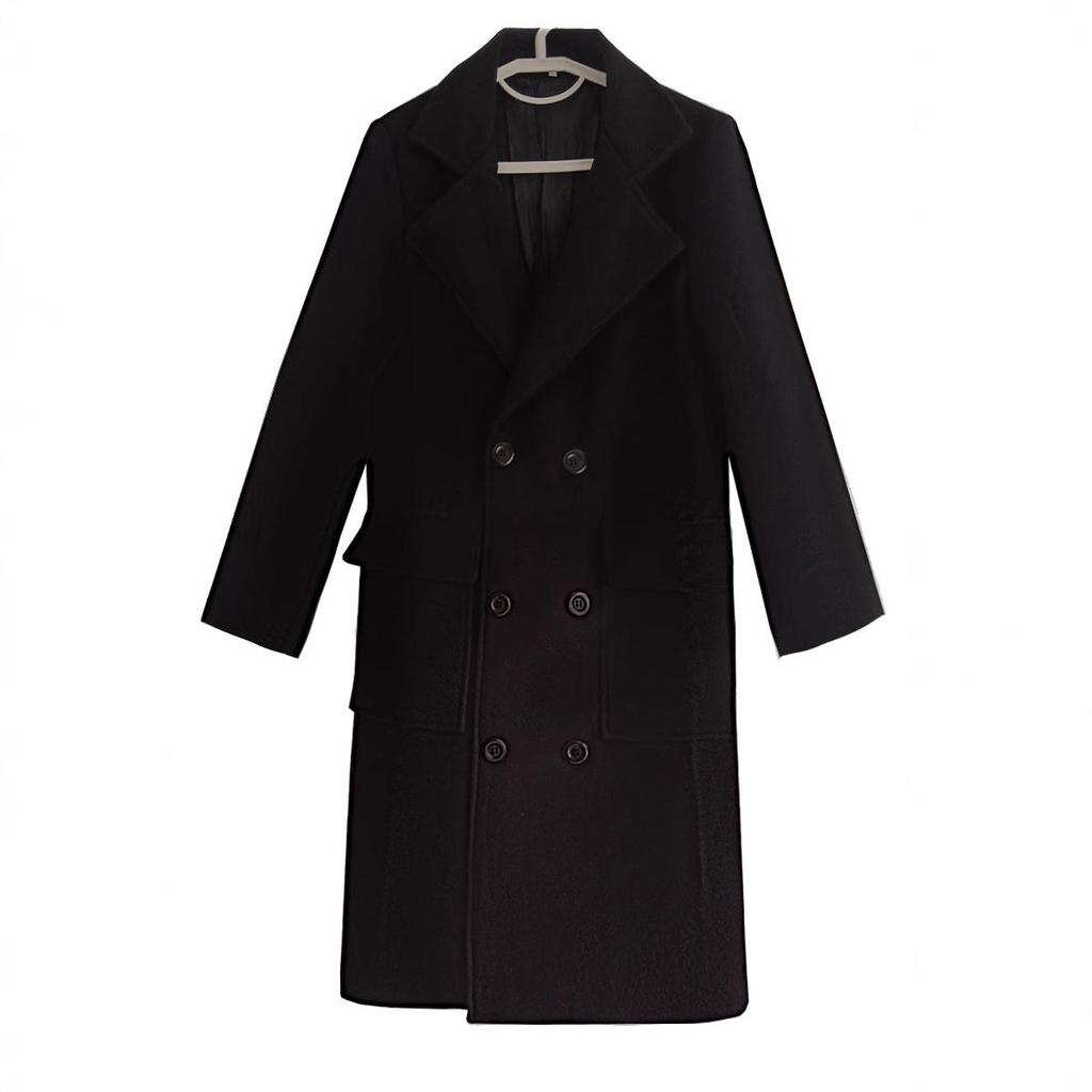 New Men's Double-breasted Solid Color Casual Long Wool Coat Men's Jacket Large Size