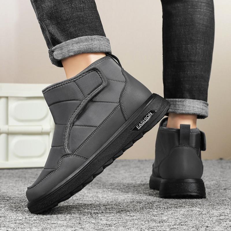 Men Plus Size Hook & Loop Snow Boots, Thick Fleece Lined Water Snow Resistant Outdoor Warm Cotton Shoes