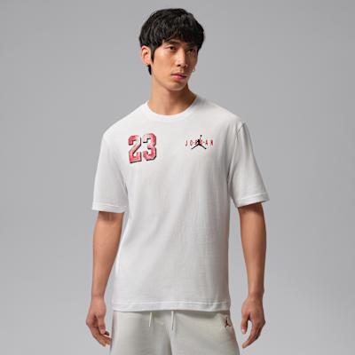Jordan Brooklyn T Shirts Men s White/University Red Crew Neck Moderate M