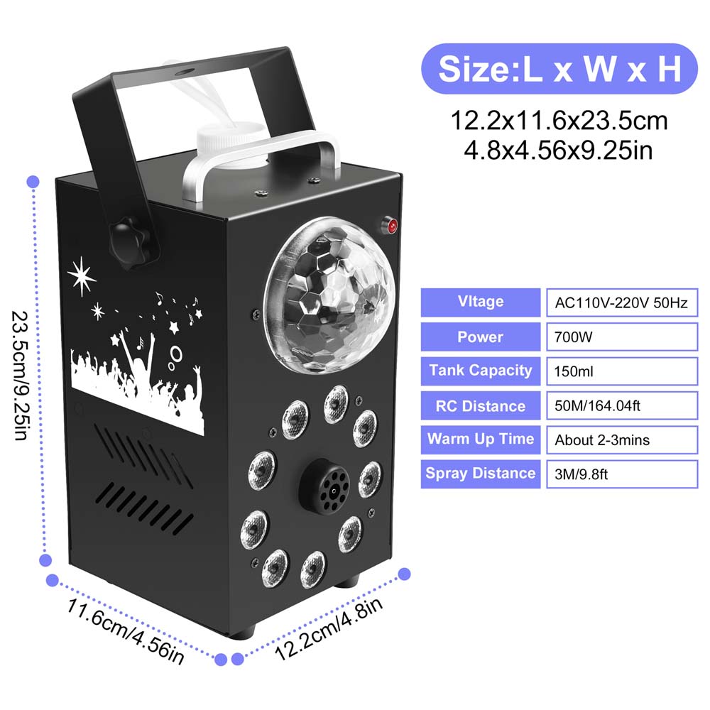 700W Nebelmaschine DJ Remote Fogger Ejektor Konzert 4 in 1 Nebelmaschine Disco Spiegelkugel LED Licht Party Bar Fogger
