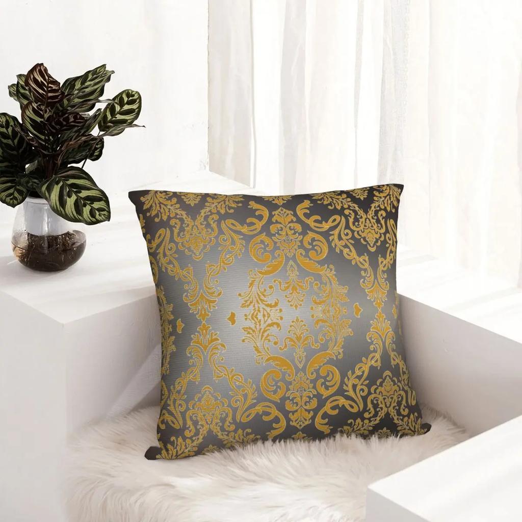 Greek Key Ornate Floral Baroque Black Silver And Gold Pillowcase Soft Cushion Cover Decor Pillow Case Cover Car Square