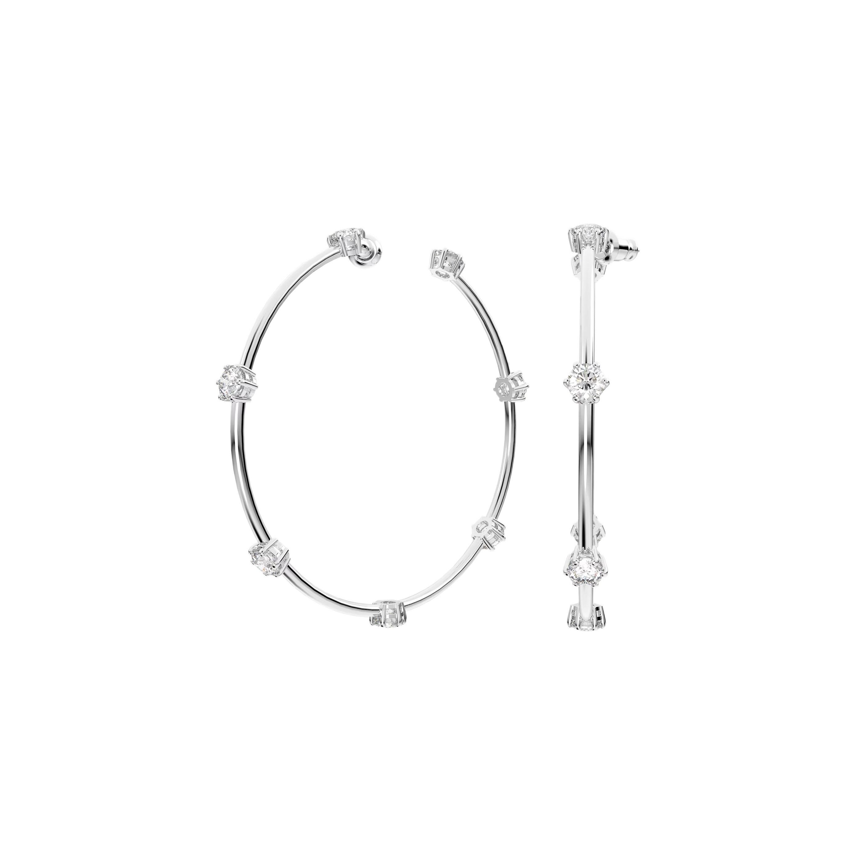 Swarovski Constella Large Hoop Earrings Round Cut Rhodium Plated Women earrings White Silver 5638698 Box (Random Color)