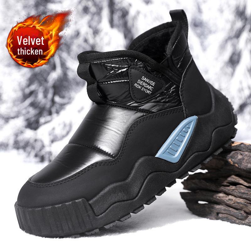 Men's Winter Leather Snow Boots, Fur-Lined, Waterproof, Warm, Outdoor, Cold-Resistant.