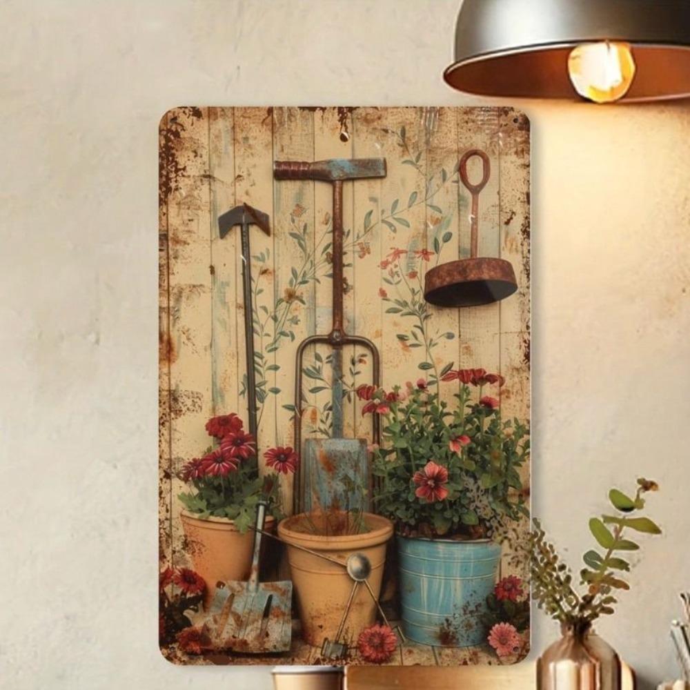 Vintage Metal Poster Lawn Mower Watering Can Wall Art Garage Bar Decor