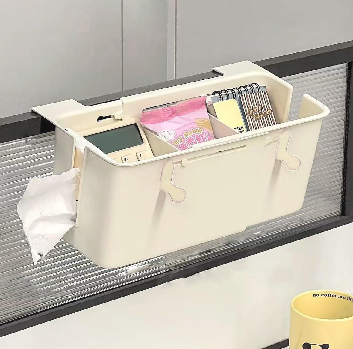 

Раздвижной органайзер на липучке для салфеток, мусорное ведро и чехол для аксессуаров, белый, для прикроватного использования, Ш27-36см х Г12см х В13см