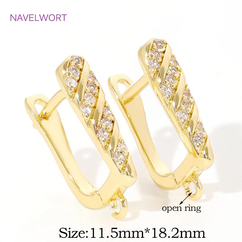 18K Gold Plated Brass Shvenzy Earwires Inlaid Zircon Earring Fixtures,Fastener For Earrings,For DIY Earring Making Accessories