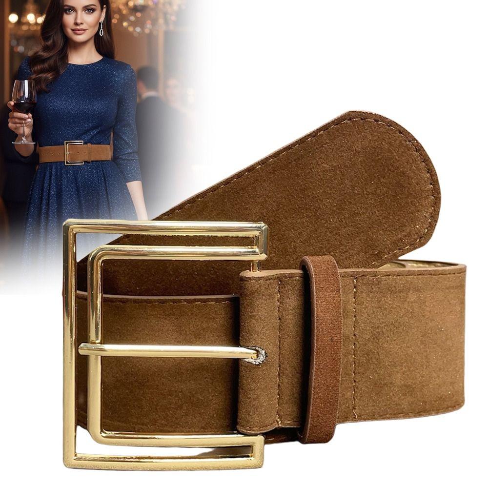 Pin Buckle Suede Leather Belt Versatile Wide Waistband Women Waist Belt  Coat Skirt Decoration