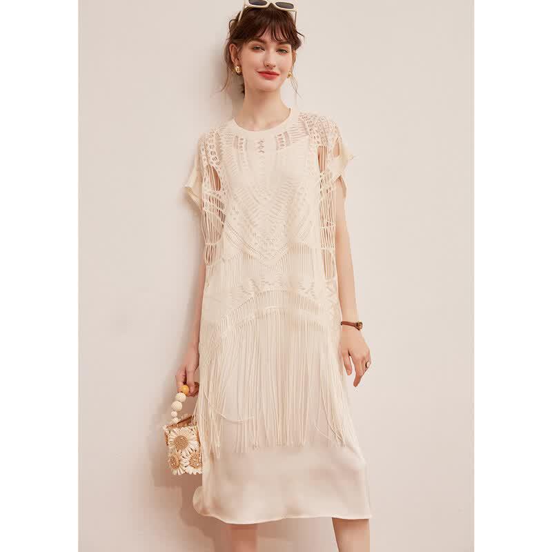 Bailuyu Hollow Lace Tassel Two-Piece Dress Set S